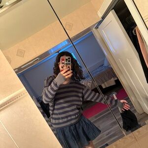 Striped Gray Crewneck Women's Sweater